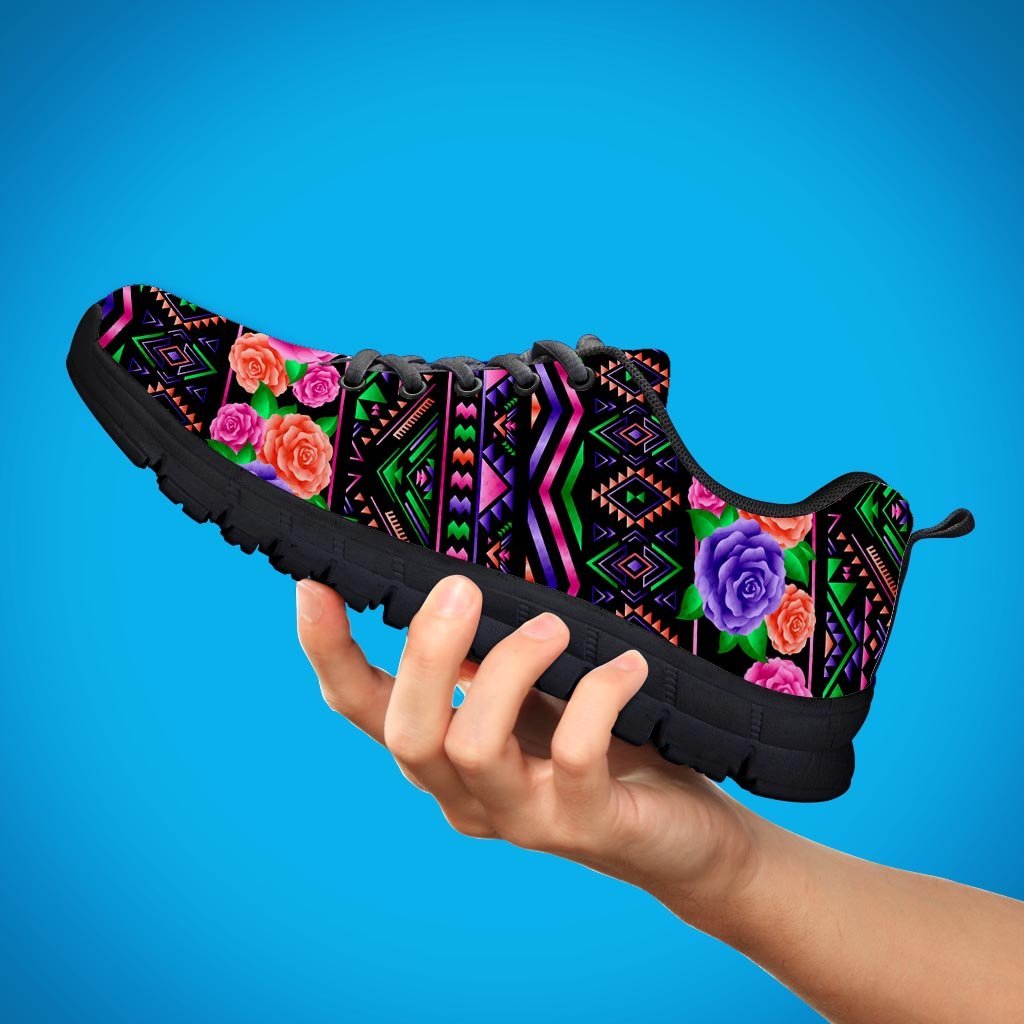 Multicolor Roses Ethnic Tribal Aztec Women's Sneakers-grizzshop