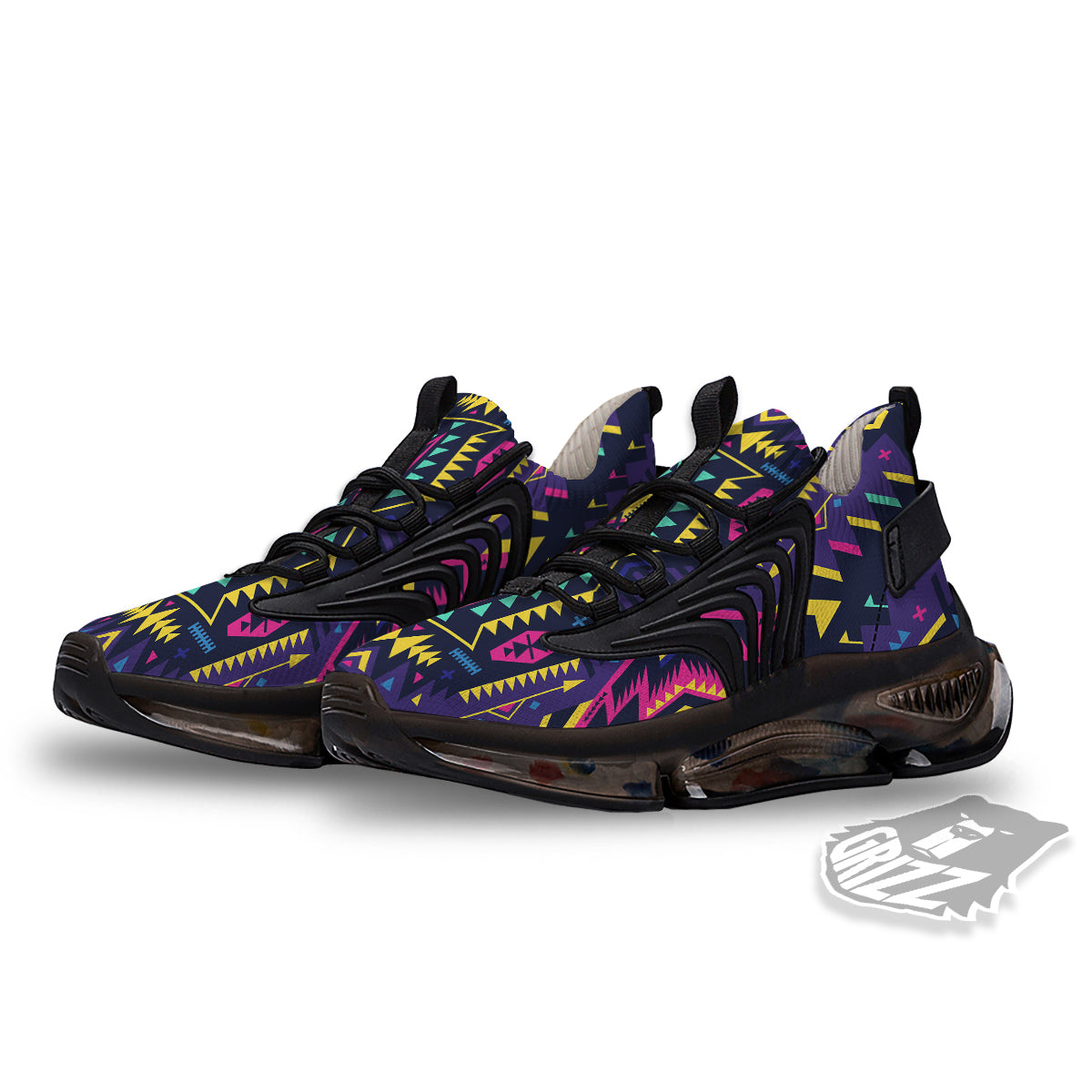 Multicolor Tribal Navajo Geometric Print Black Gym Shoes-grizzshop