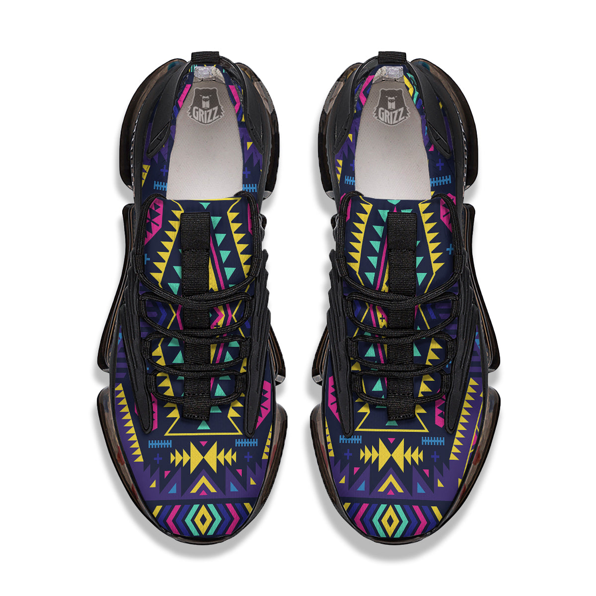 Multicolor Tribal Navajo Geometric Print Black Gym Shoes-grizzshop