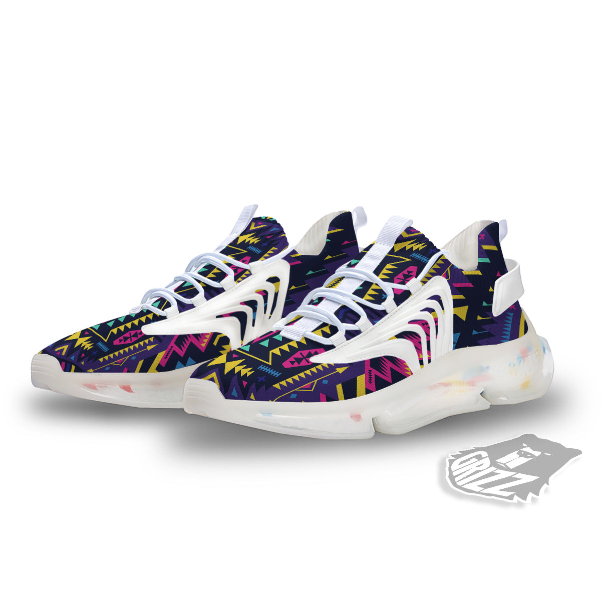 Multicolor Tribal Navajo Geometric Print White Gym Shoes-grizzshop