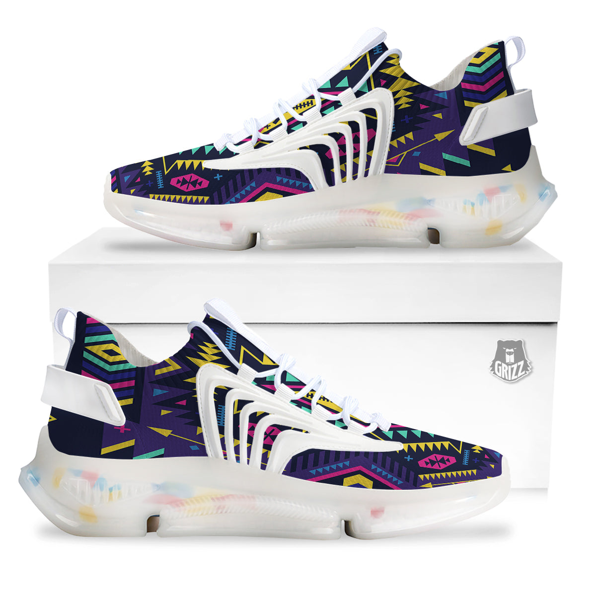 Multicolor Tribal Navajo Geometric Print White Gym Shoes-grizzshop