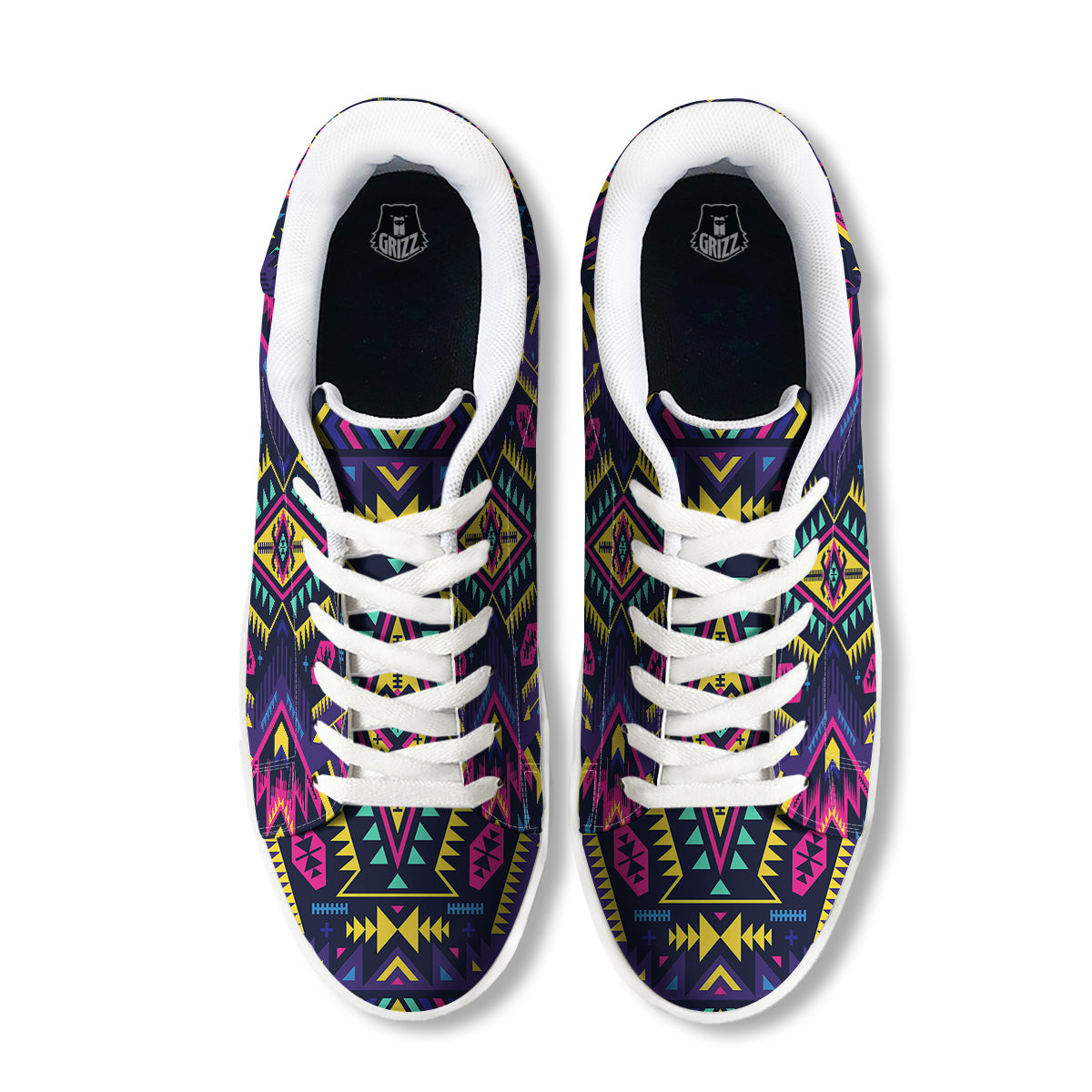 Multicolor Tribal Navajo Geometric Print White Low Top Sneakers-grizzshop