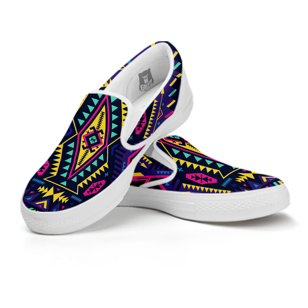 Multicolor Tribal Navajo Geometric Print White Slip On Shoes-grizzshop