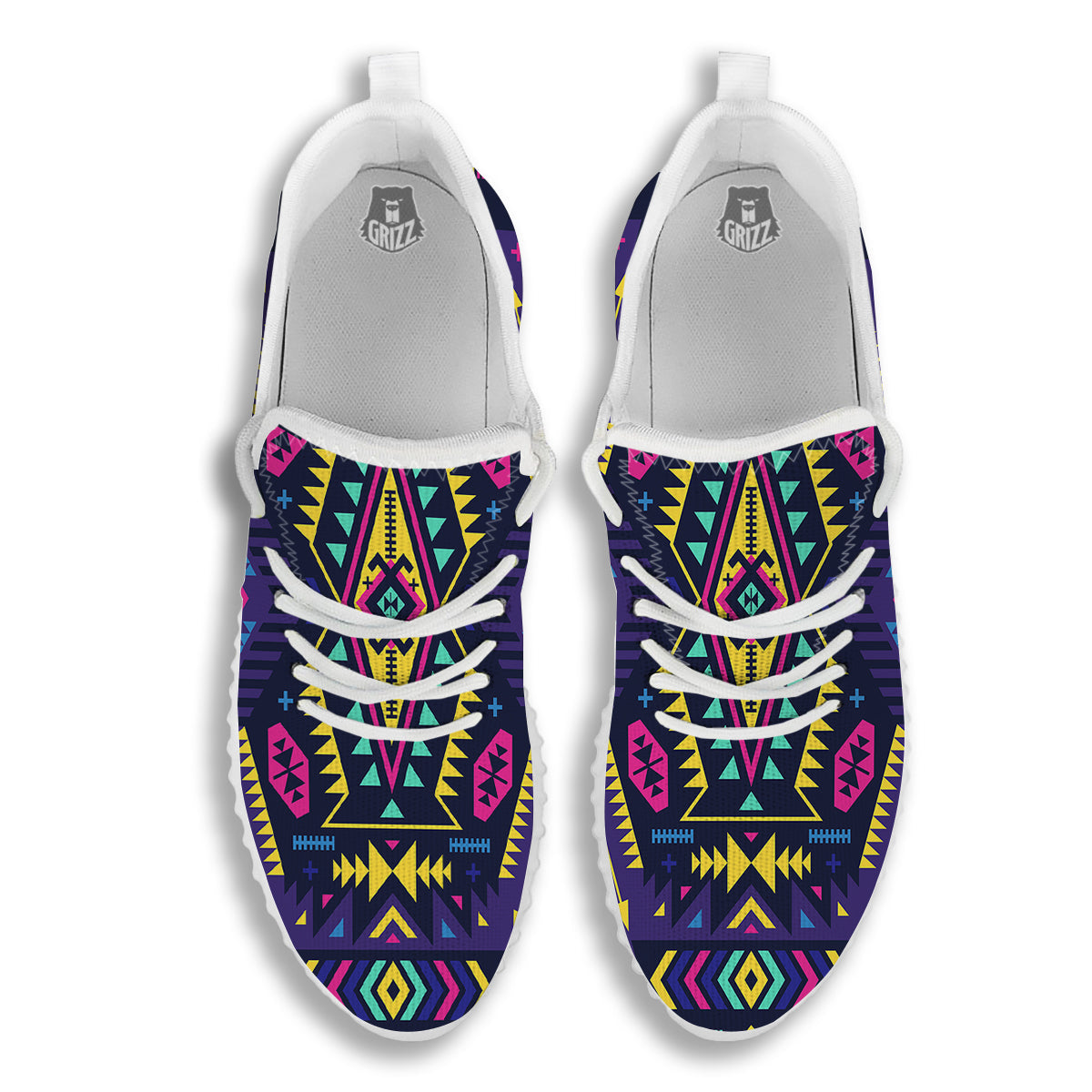 Multicolor Tribal Navajo Geometric Print White Walking Shoes-grizzshop