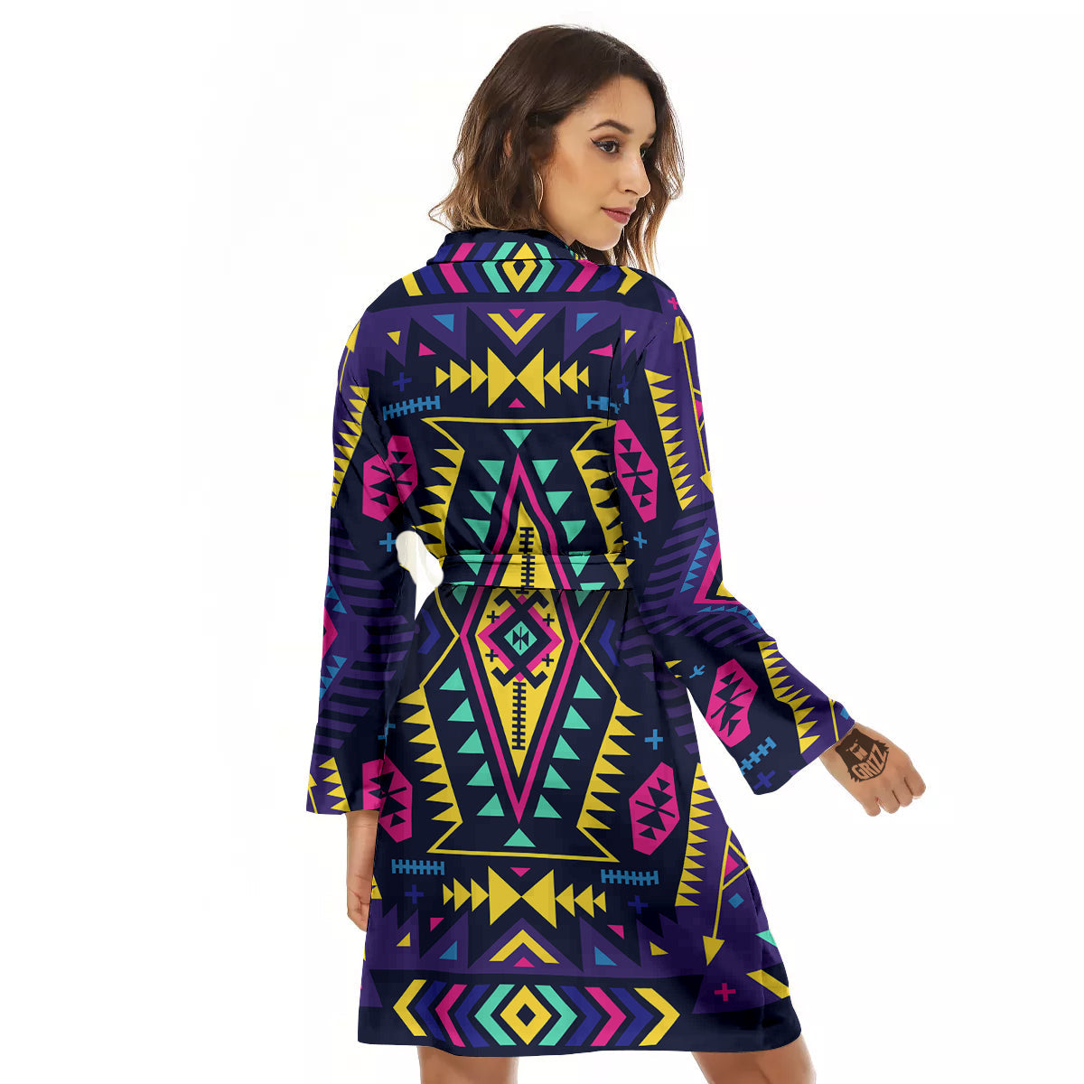 Multicolor Tribal Navajo Geometric Print Women's Robe-grizzshop