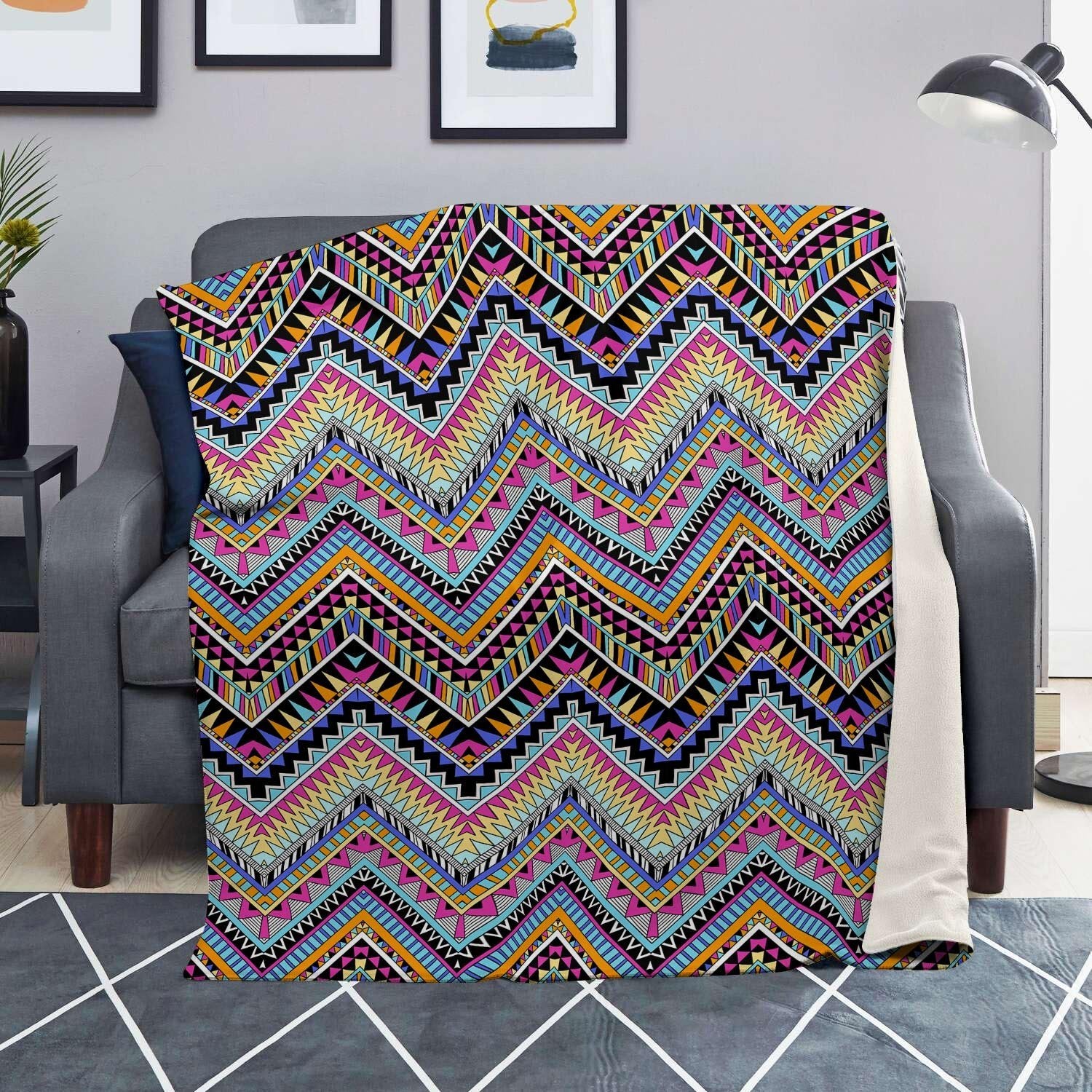Multicolor Zigzag Indian Aztec Blanket-grizzshop