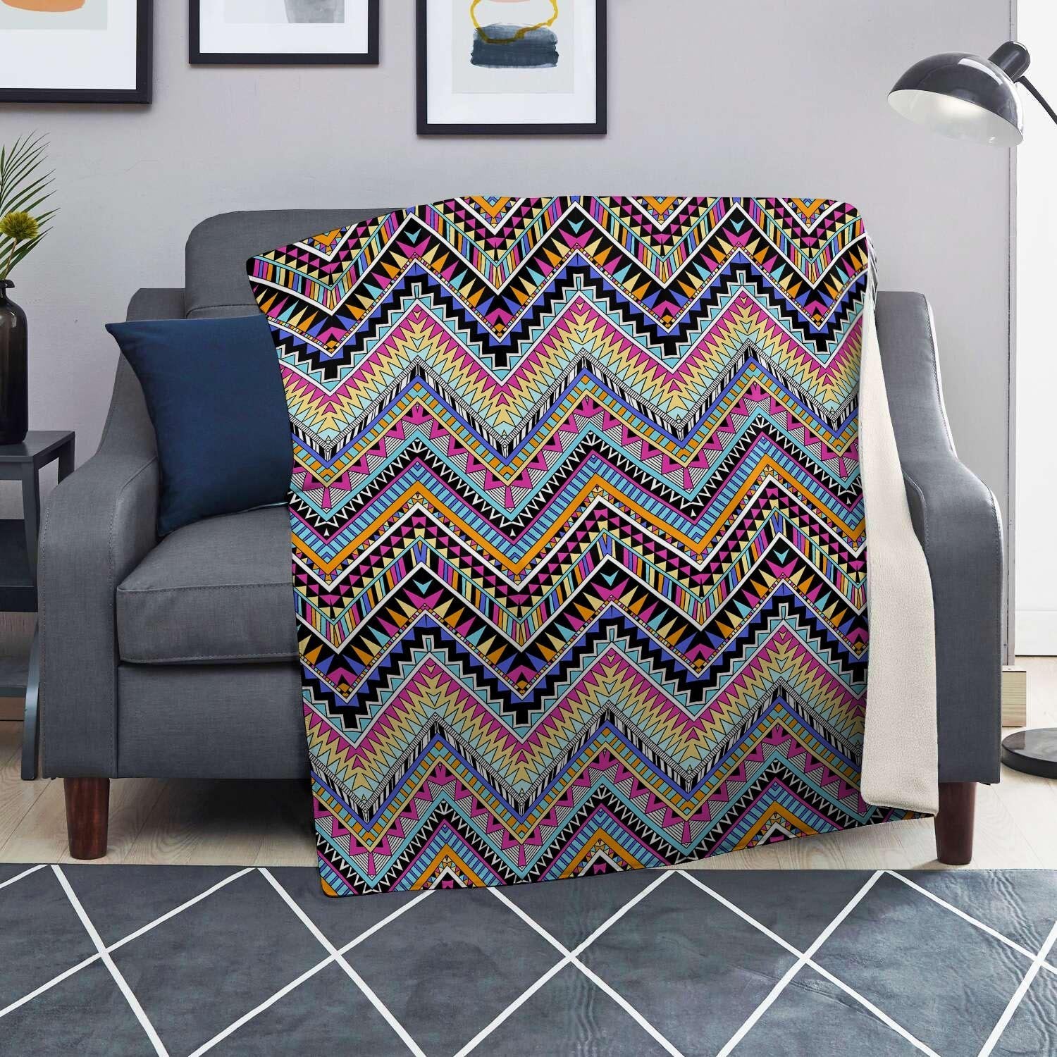 Multicolor Zigzag Indian Aztec Blanket-grizzshop