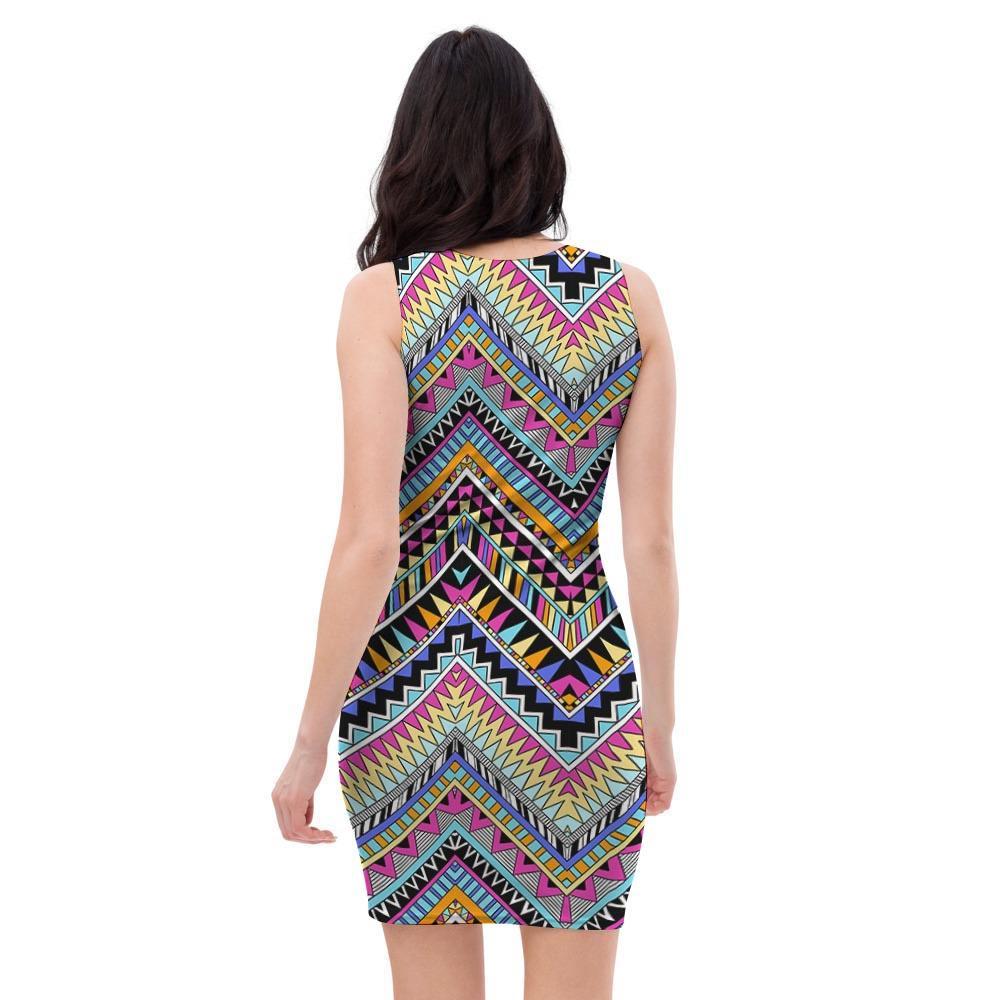 Multicolor Zigzag Indian Aztec Bodycon Dress-grizzshop
