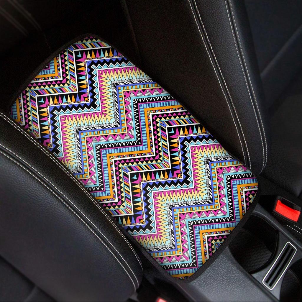Multicolor Zigzag Indian Aztec Car Console Cover-grizzshop