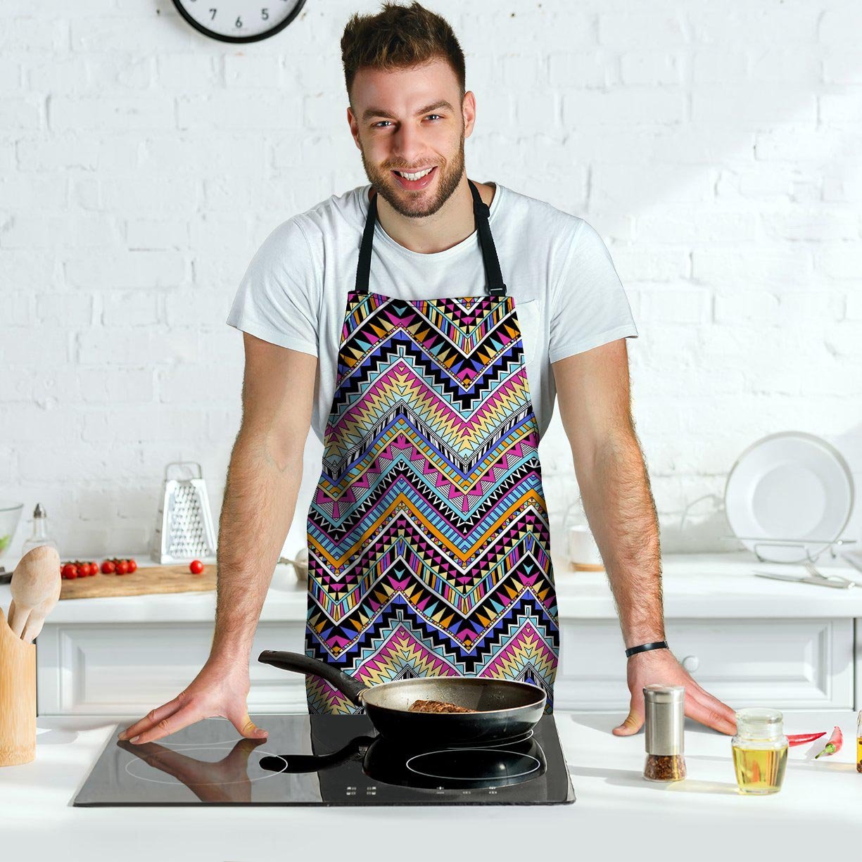 Multicolor Zigzag Indian Aztec Men's Apron-grizzshop
