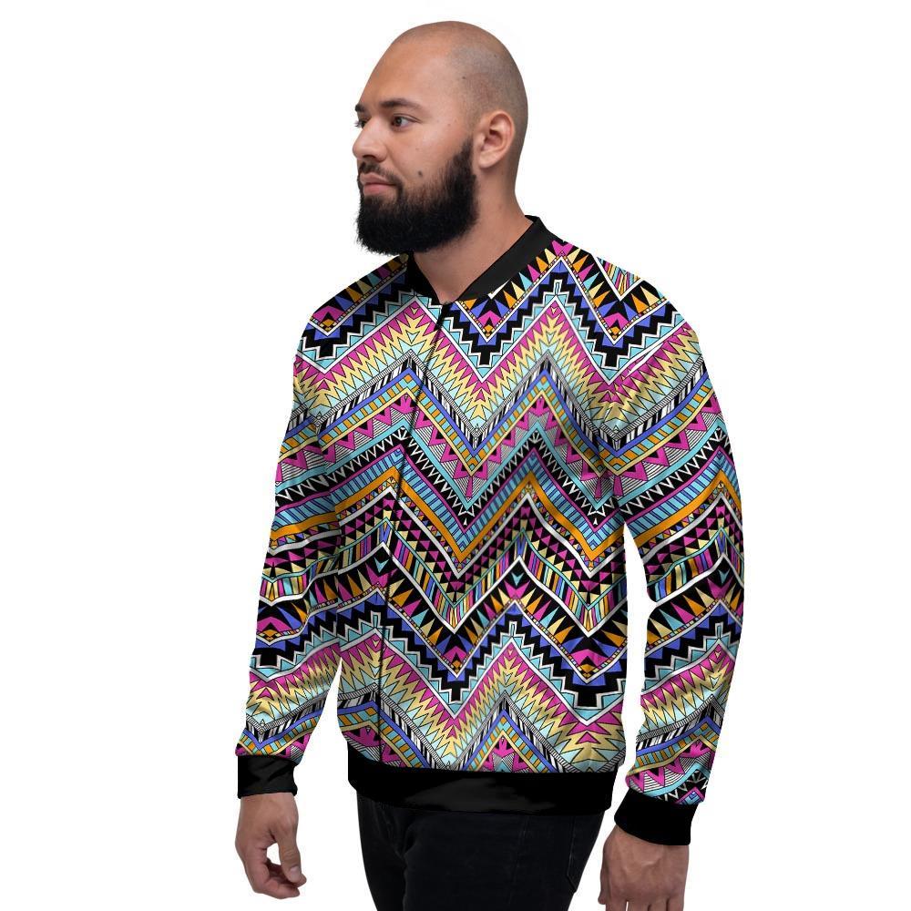 Multicolor Zigzag Indian Aztec Men's Bomber Jacket-grizzshop