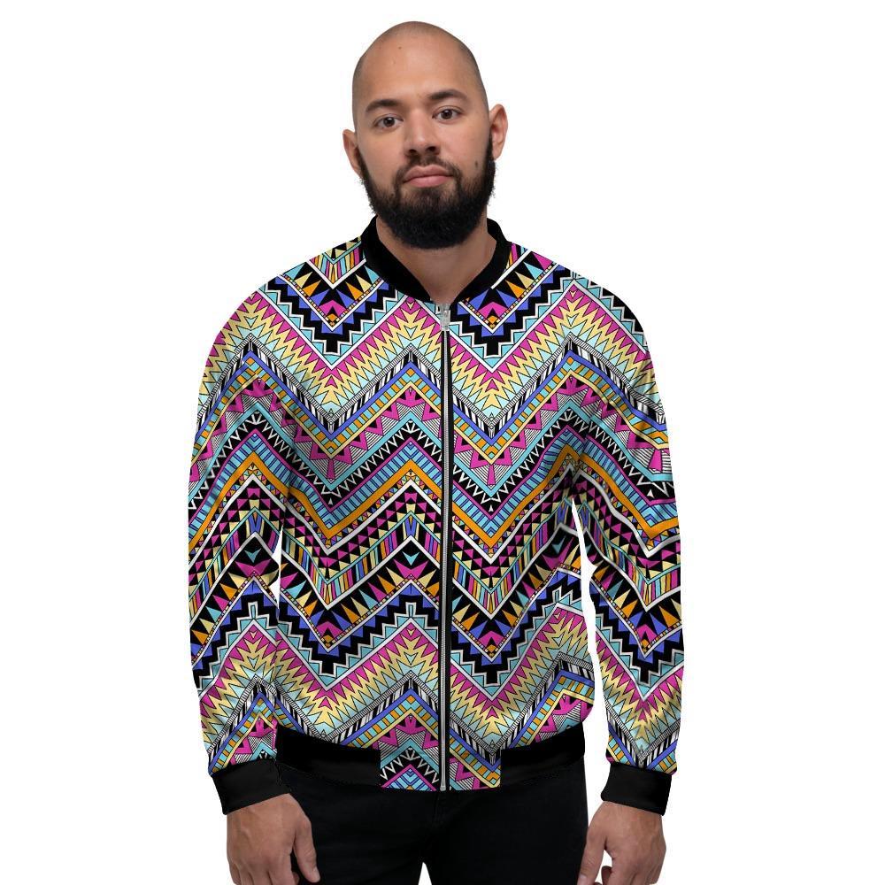 Multicolor Zigzag Indian Aztec Men's Bomber Jacket-grizzshop