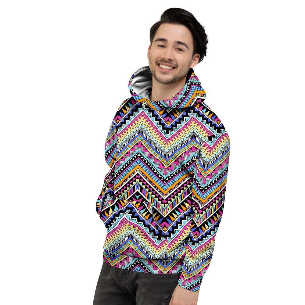 Multicolor Zigzag Indian Aztec Men's Hoodie-grizzshop