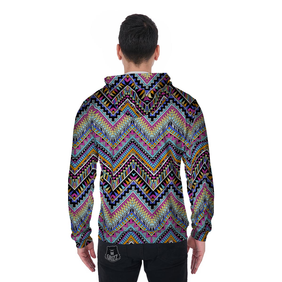 Multicolor Zigzag Indian Aztec Men's Zip Up Hoodie-grizzshop