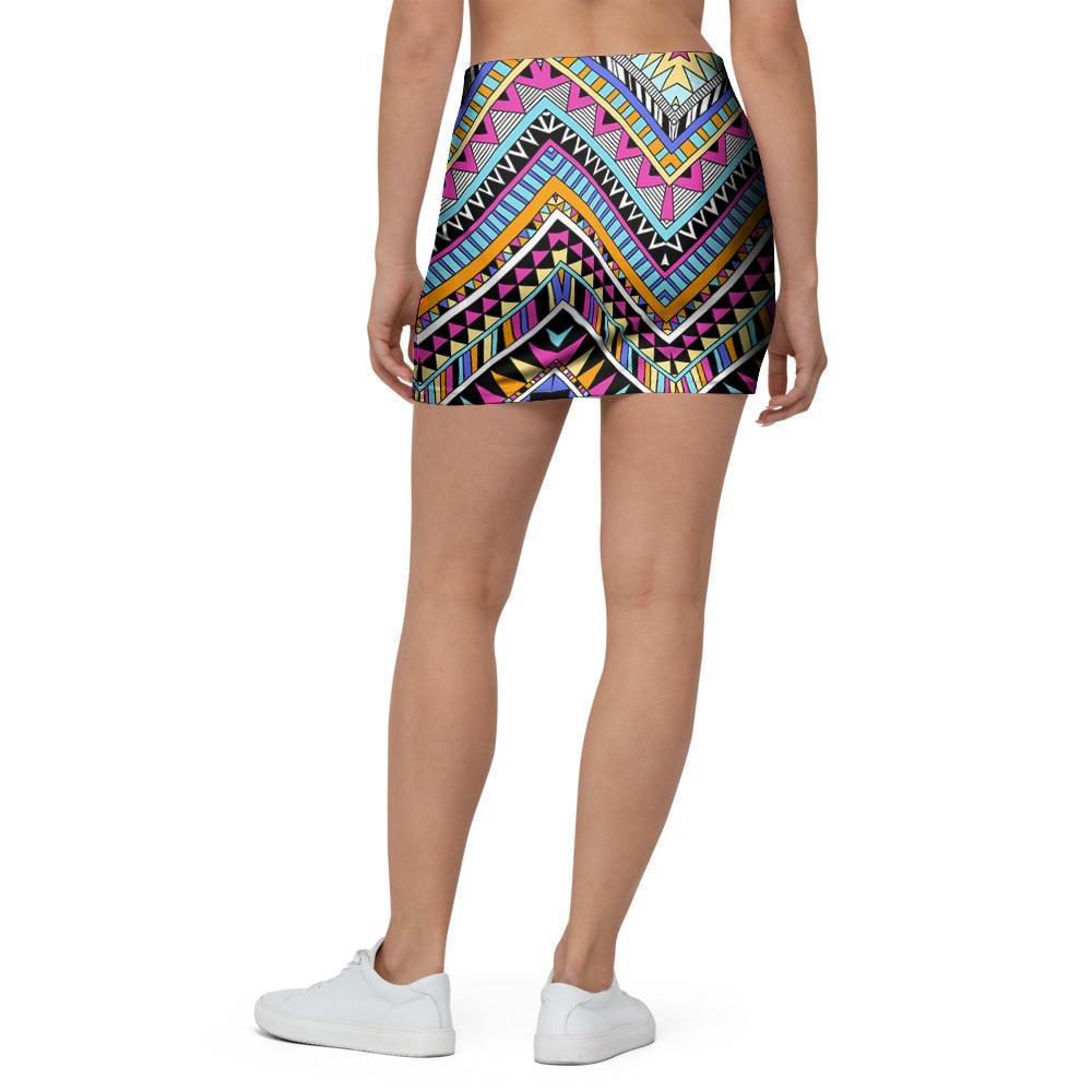 Multicolor Zigzag Indian Aztec Mini Skirt-grizzshop