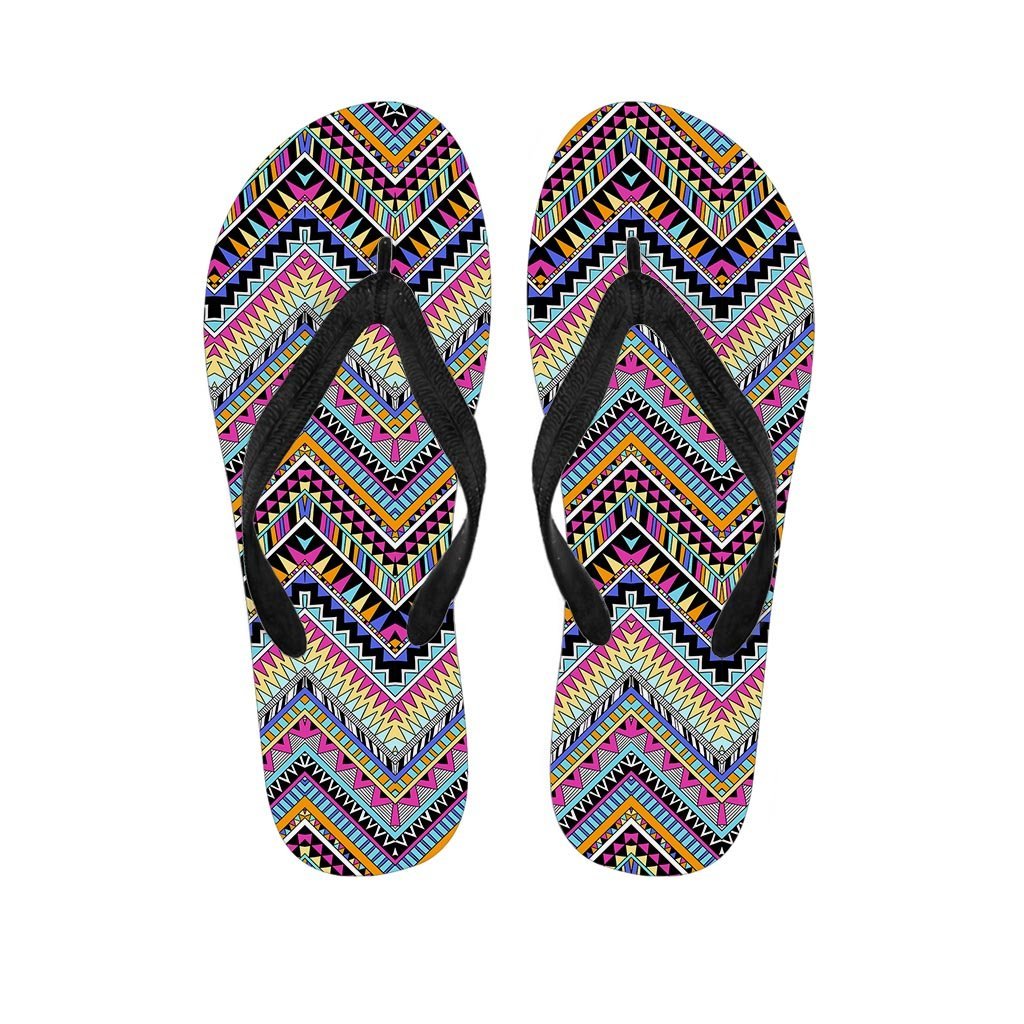 Multicolor Zigzag Indian Aztec Women's Flip Flops-grizzshop
