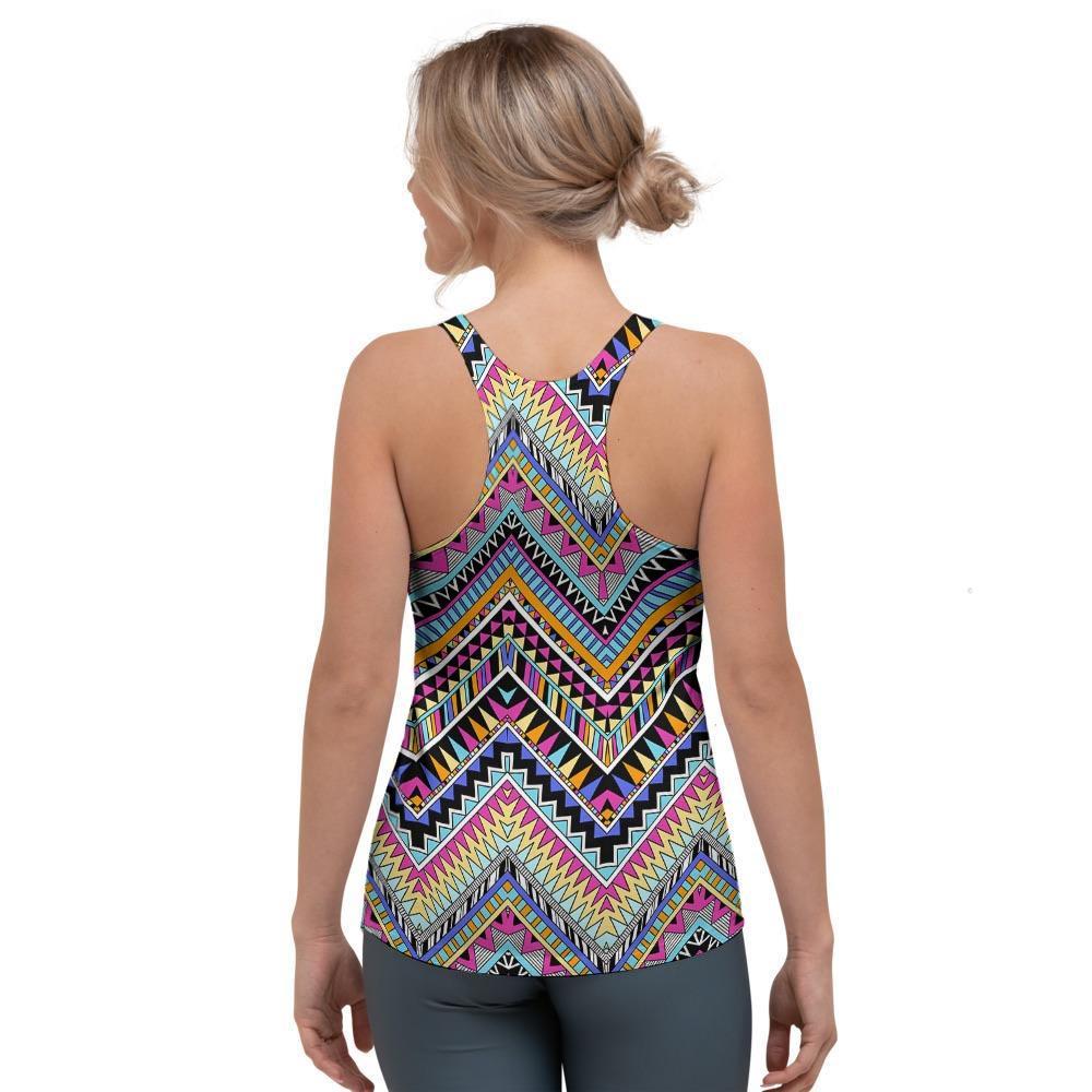 Multicolor Zigzag Indian Aztec Women's Racerback Tank Top-grizzshop
