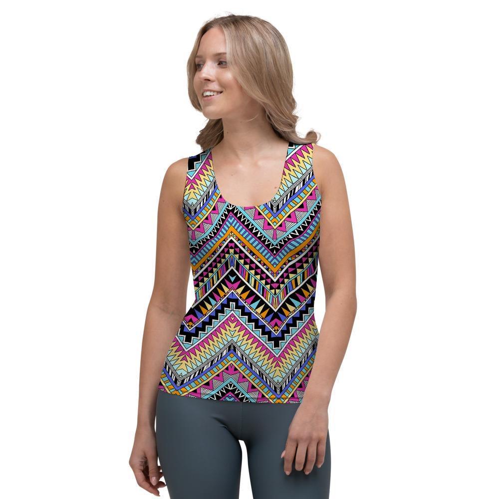 Multicolor Zigzag Indian Aztec Women's Tank Top-grizzshop