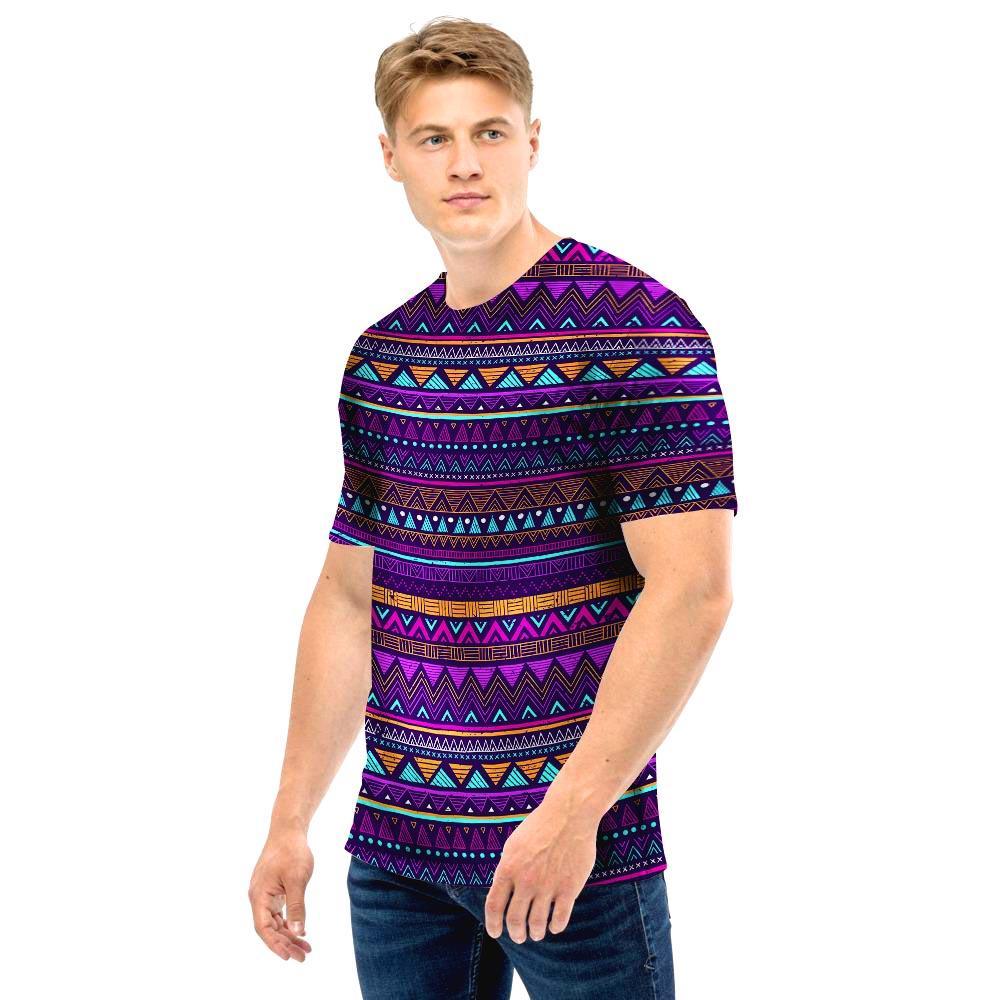 Multicolor Native Aztec Doodle Striped Men T Shirt-grizzshop