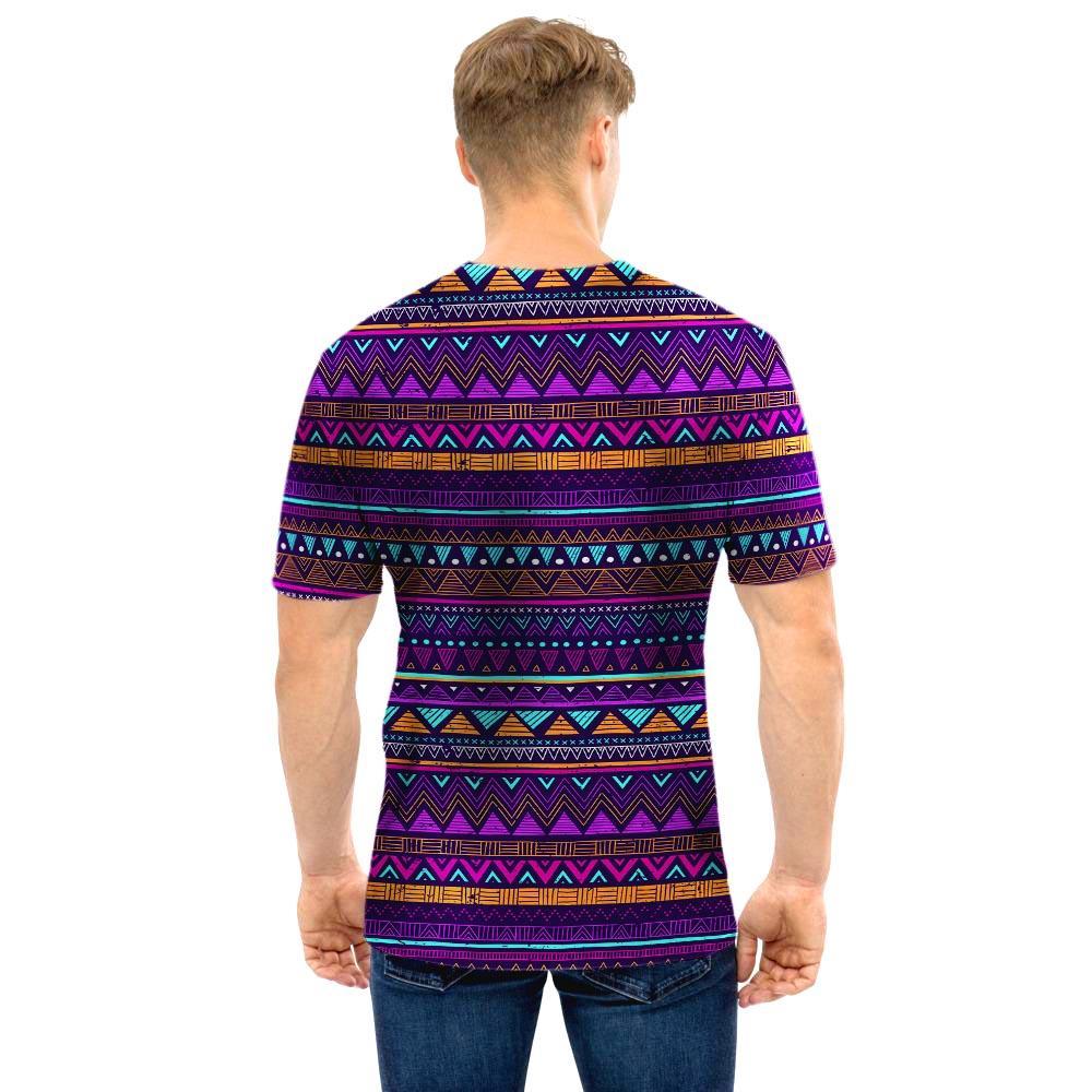 Multicolor Native Aztec Doodle Striped Men T Shirt-grizzshop