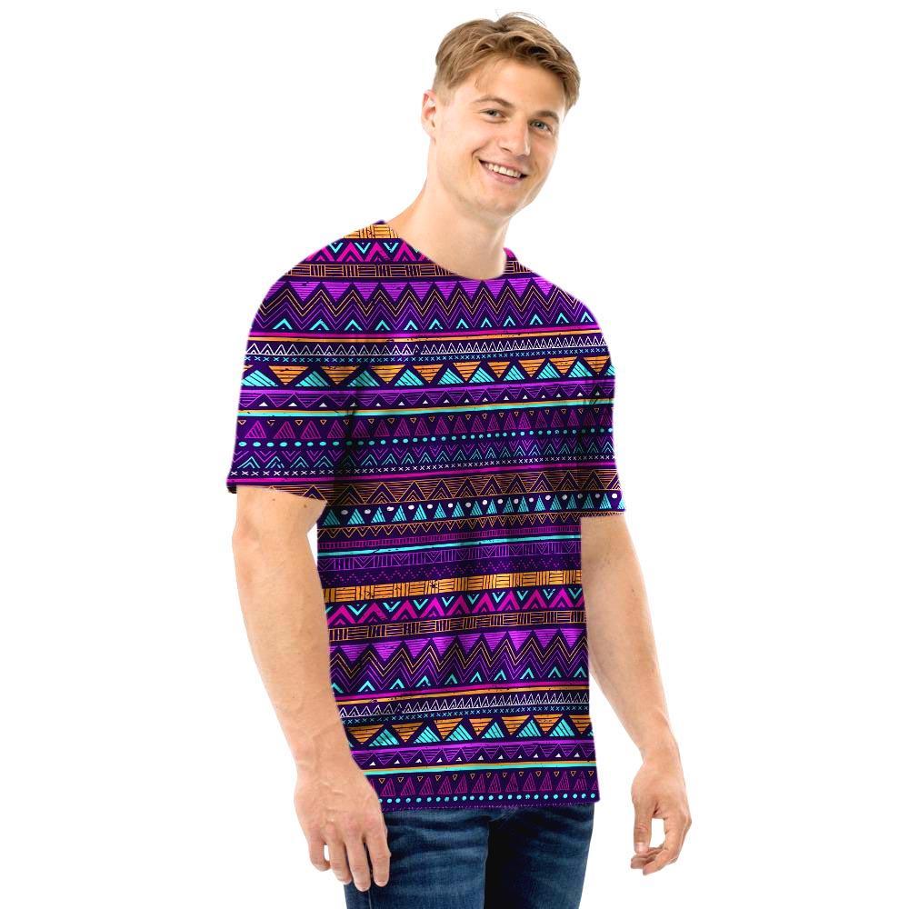 Multicolor Native Aztec Doodle Striped Men T Shirt-grizzshop