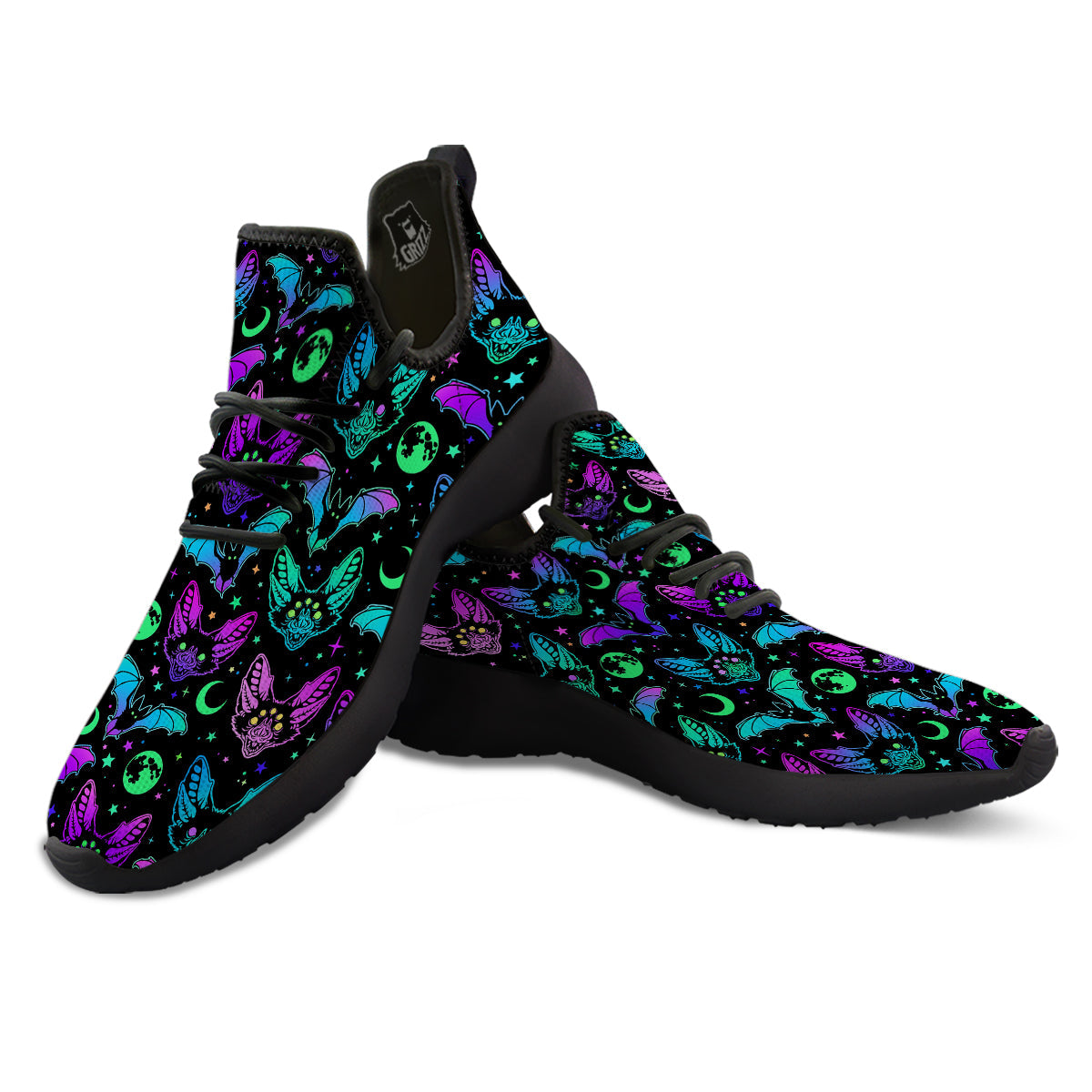 Multicolored Bats Print Pattern Black Athletic Shoes-grizzshop