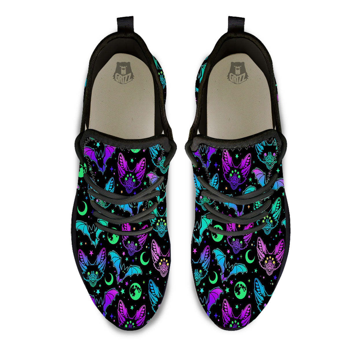 Multicolored Bats Print Pattern Black Athletic Shoes-grizzshop