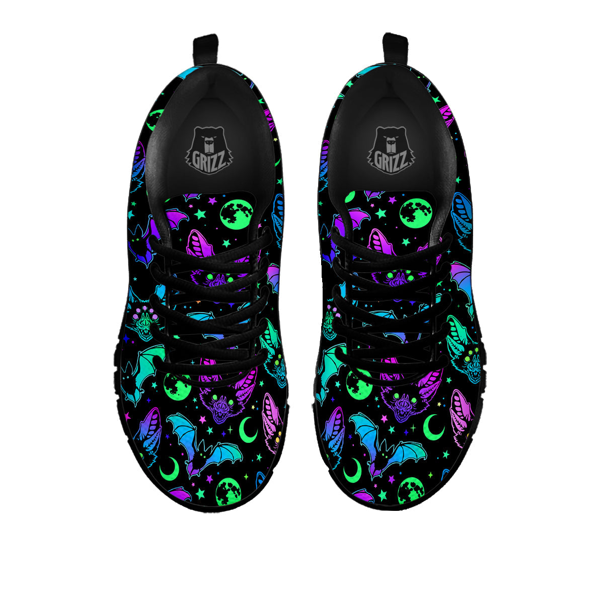 Multicolored Bats Print Pattern Black Sneaker-grizzshop