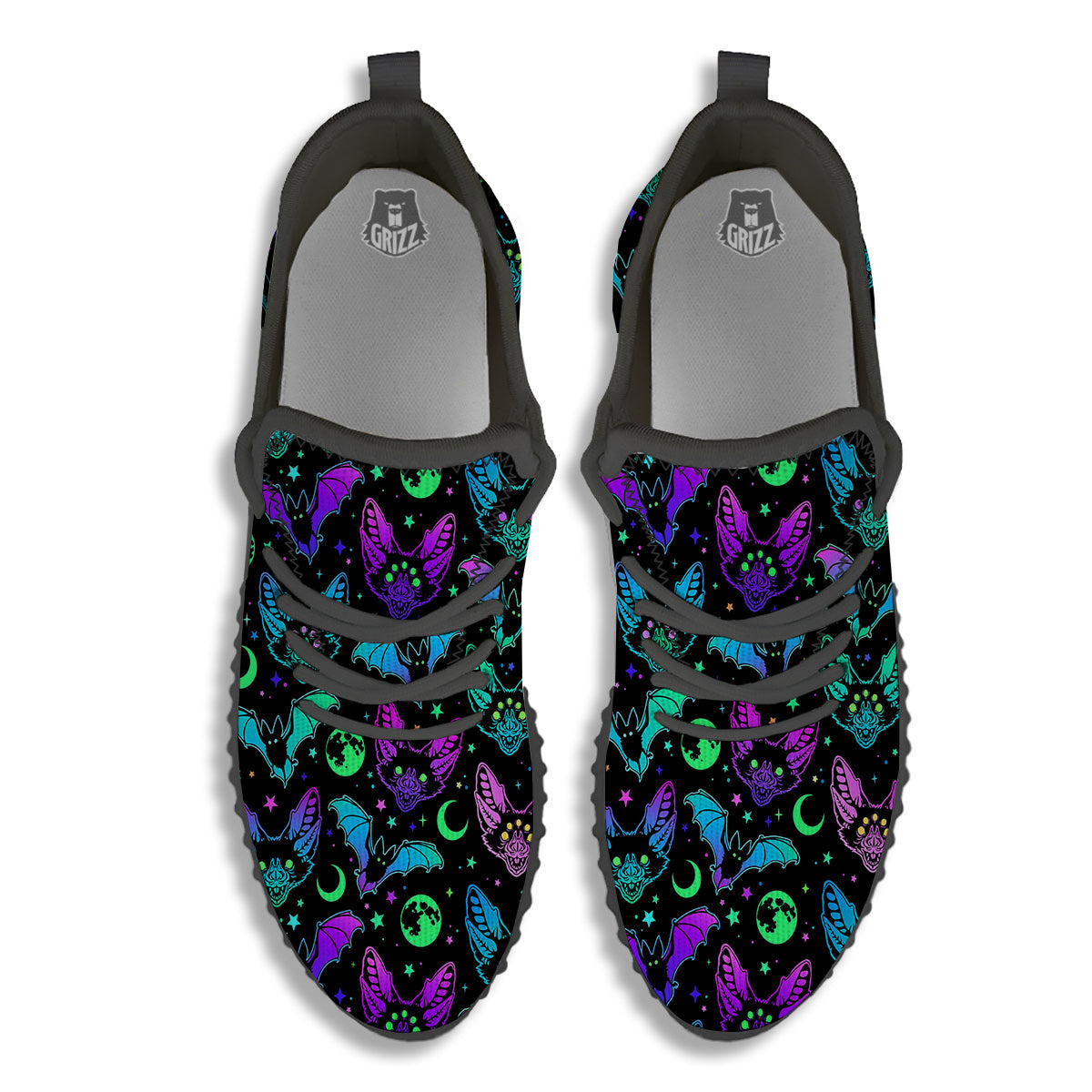 Multicolored Bats Print Pattern Black Walking Shoes-grizzshop