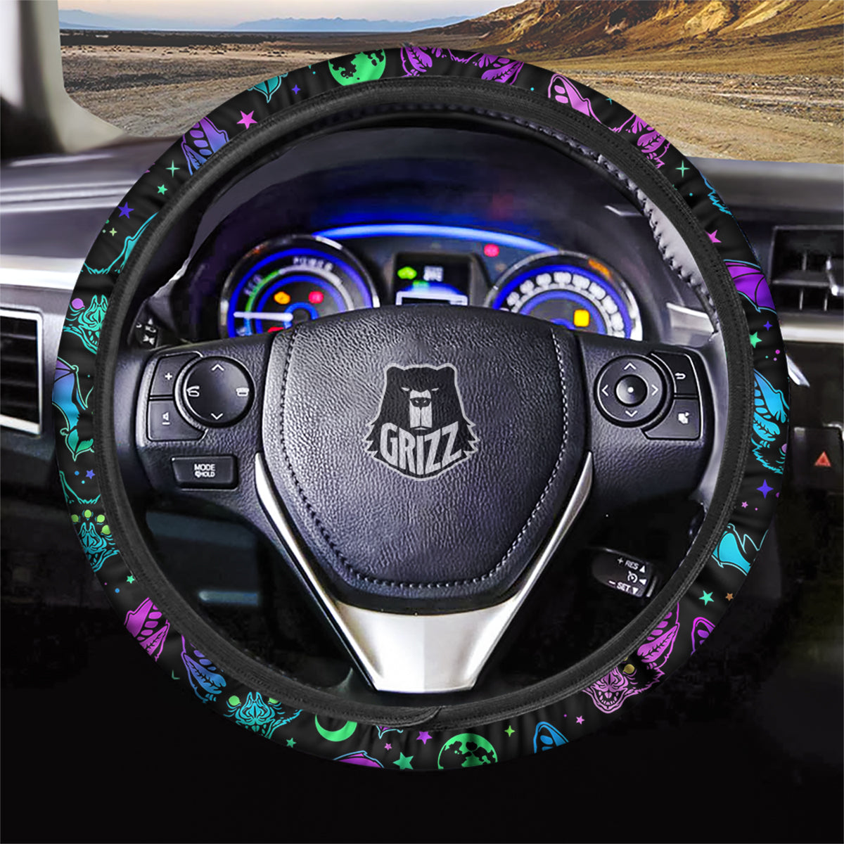 Multicolored Bats Print Pattern Car Steering Wheel Cover-grizzshop