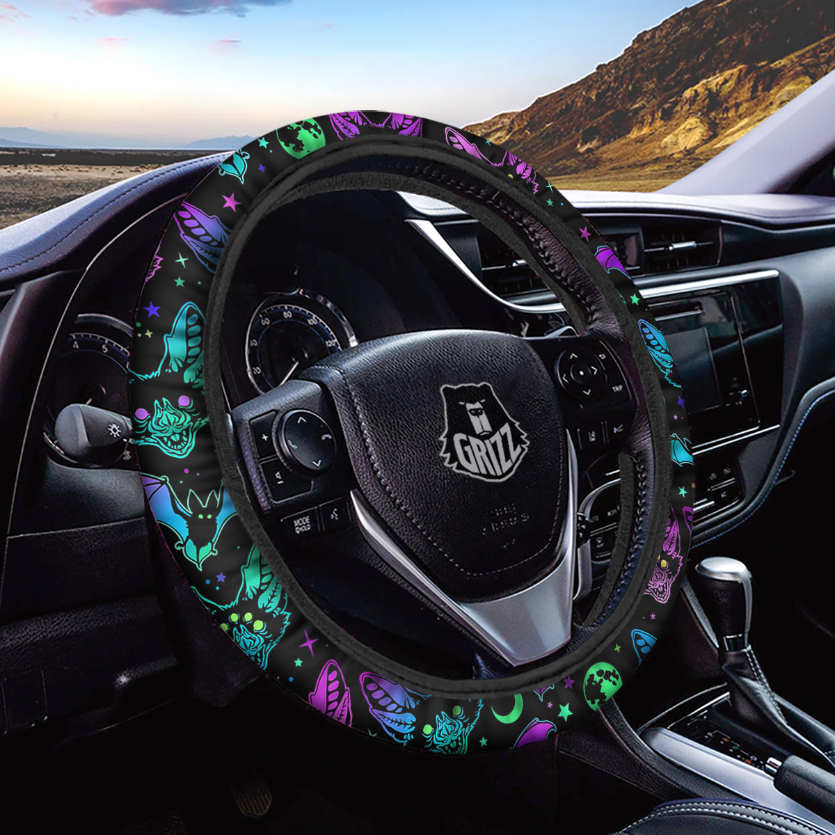 Multicolored Bats Print Pattern Car Steering Wheel Cover-grizzshop