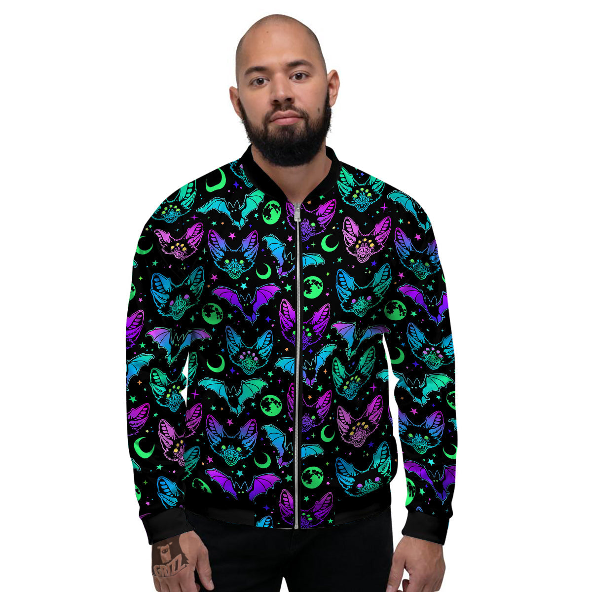 Multicolored Bats Print Pattern Men's Bomber Jacket-grizzshop
