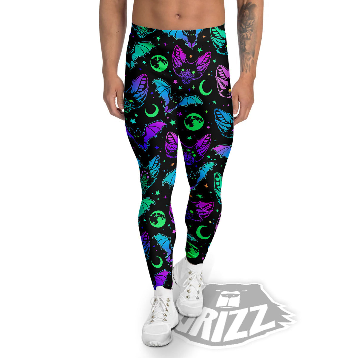 Multicolored Bats Print Pattern Men's Leggings-grizzshop