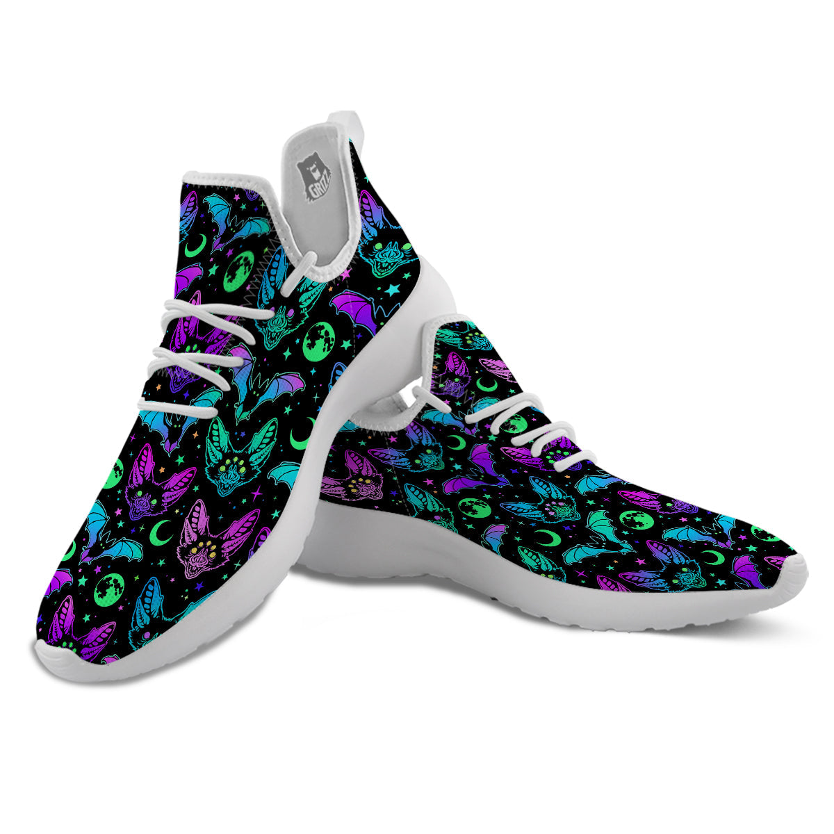Multicolored Bats Print Pattern White Athletic Shoes-grizzshop