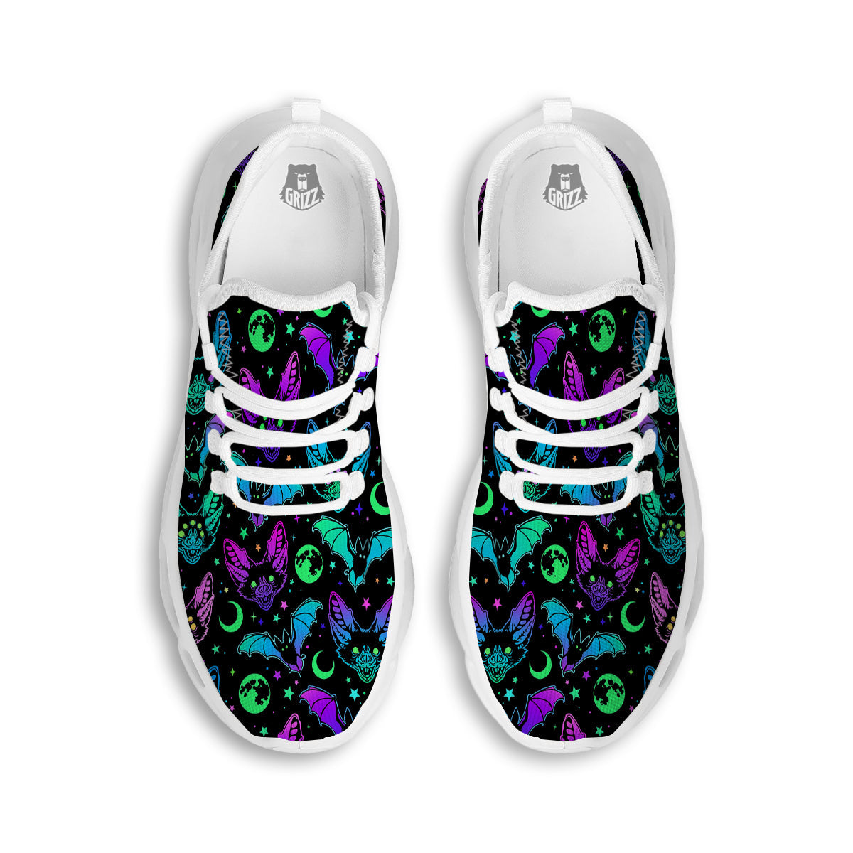 Multicolored Bats Print Pattern White Running Shoes-grizzshop