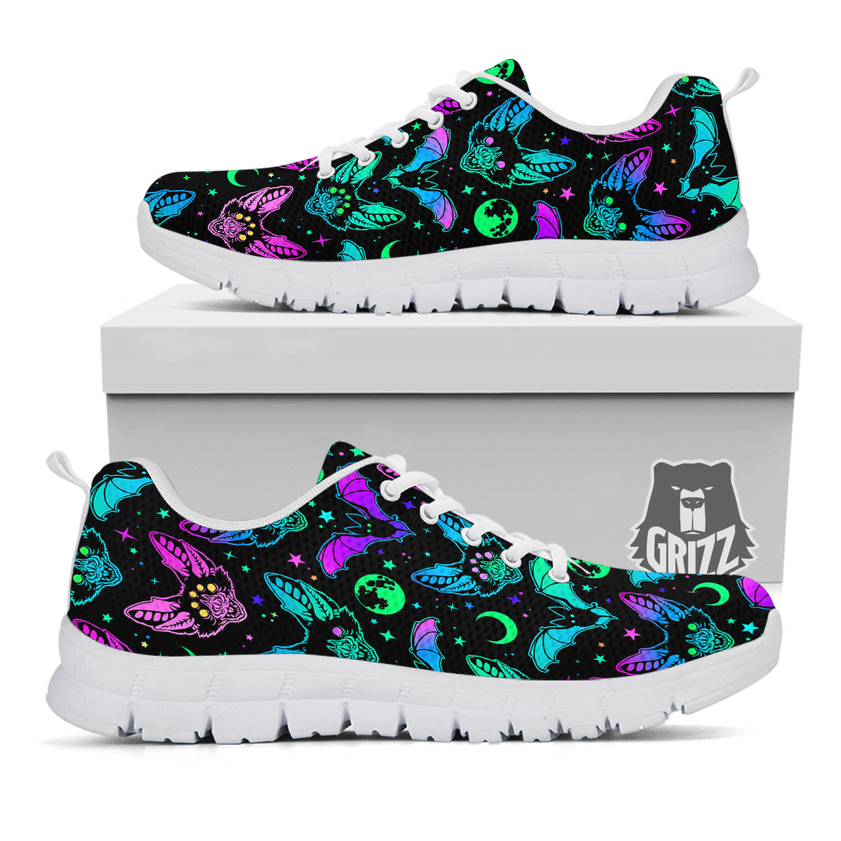 Multicolored Bats Print Pattern White Sneaker-grizzshop