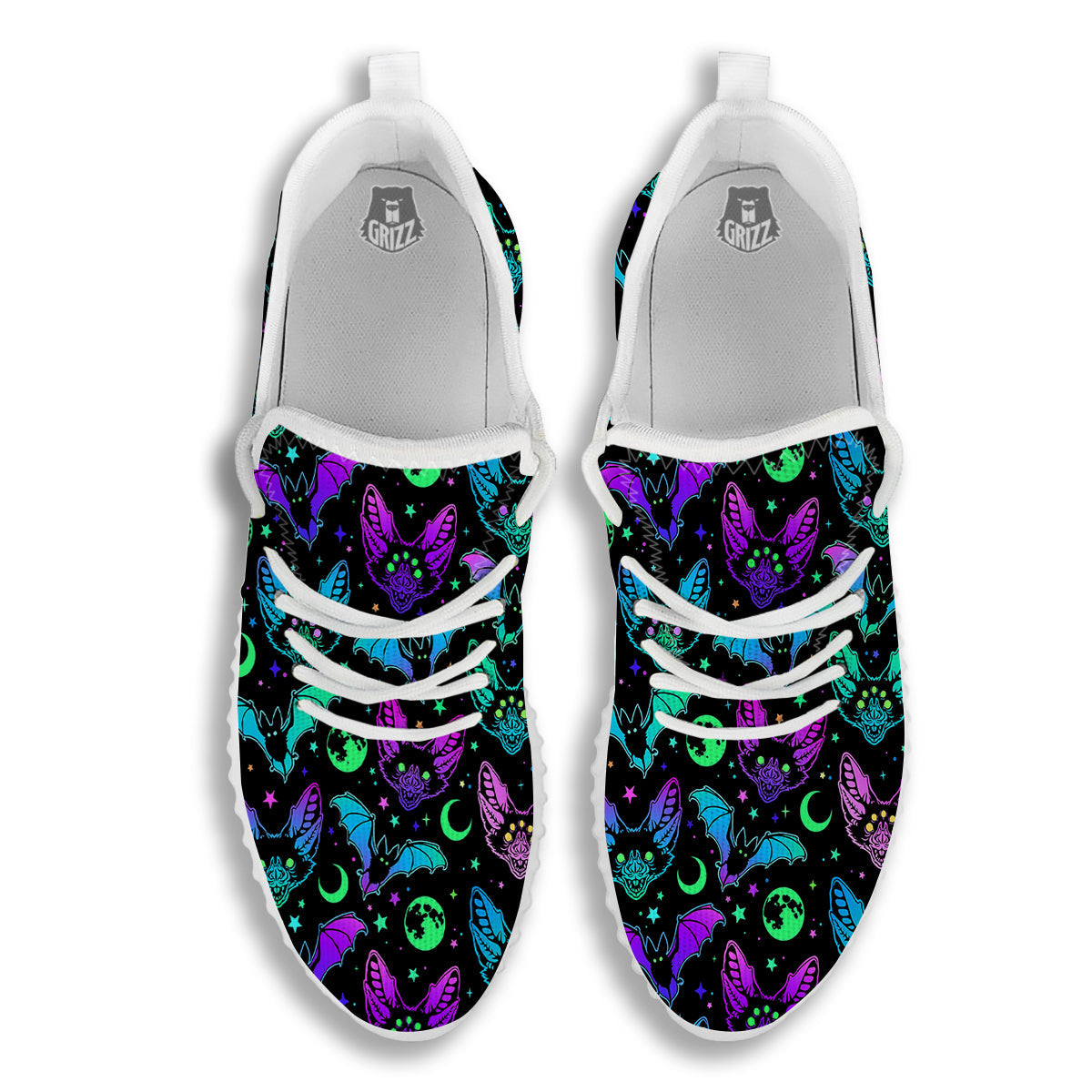 Multicolored Bats Print Pattern White Walking Shoes-grizzshop
