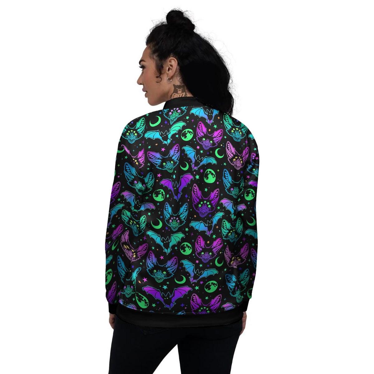 Multicolored Bats Print Pattern Women's Bomber Jacket-grizzshop