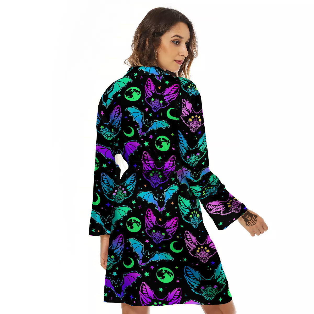 Multicolored Bats Print Pattern Women's Robe-grizzshop