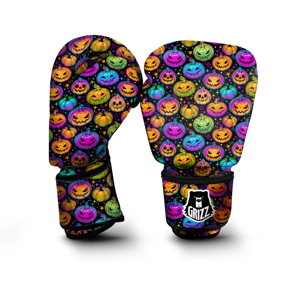 Multicolored Pumpkins Halloween Print Pattern Boxing Gloves-grizzshop