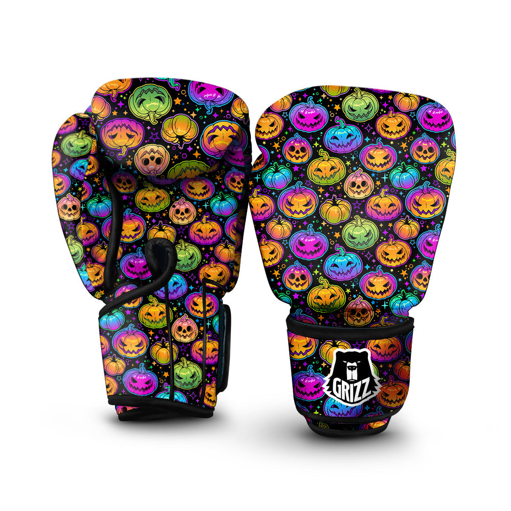 Multicolored Pumpkins Halloween Print Pattern Boxing Gloves-grizzshop
