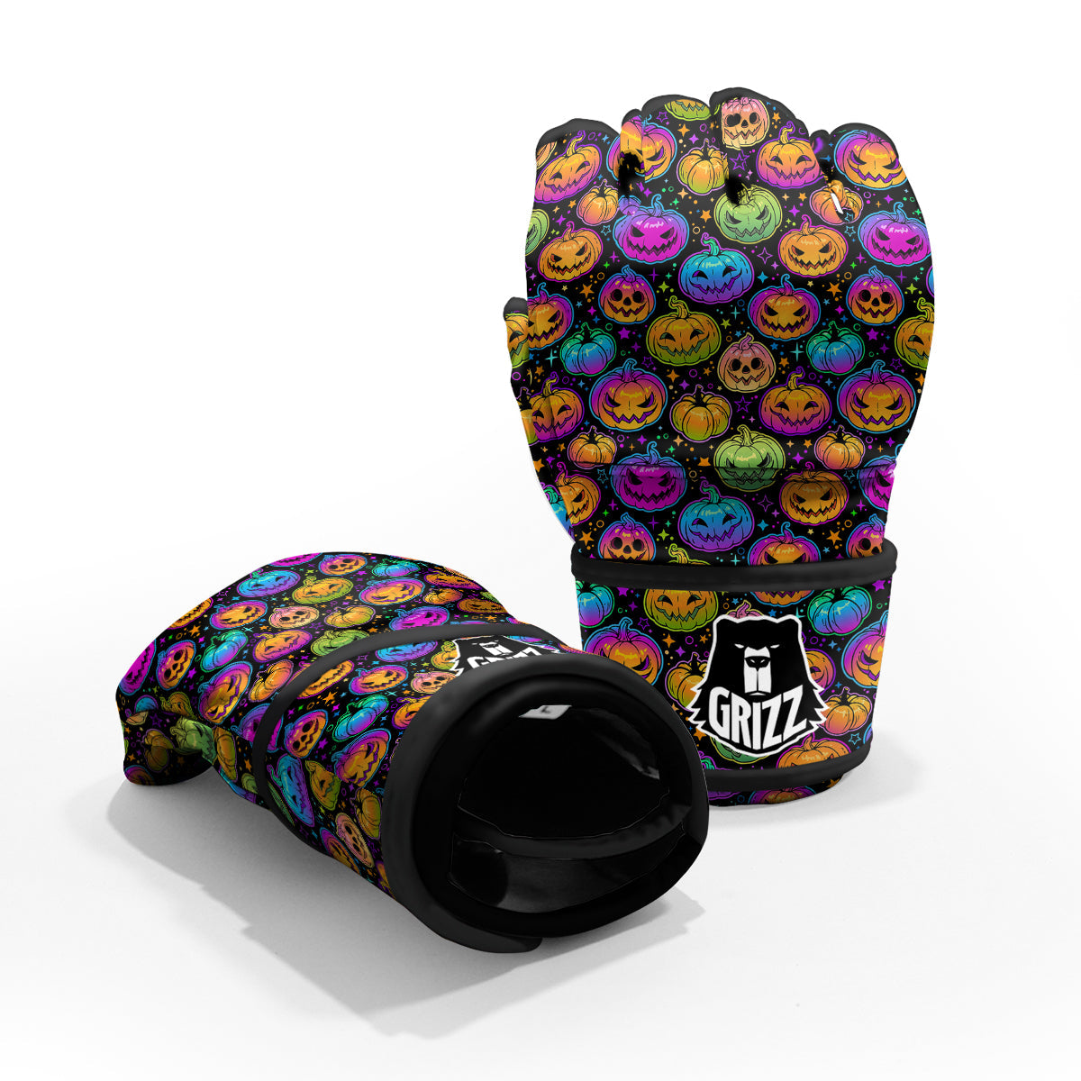 Multicolored Pumpkins Halloween Print Pattern MMA Gloves-grizzshop