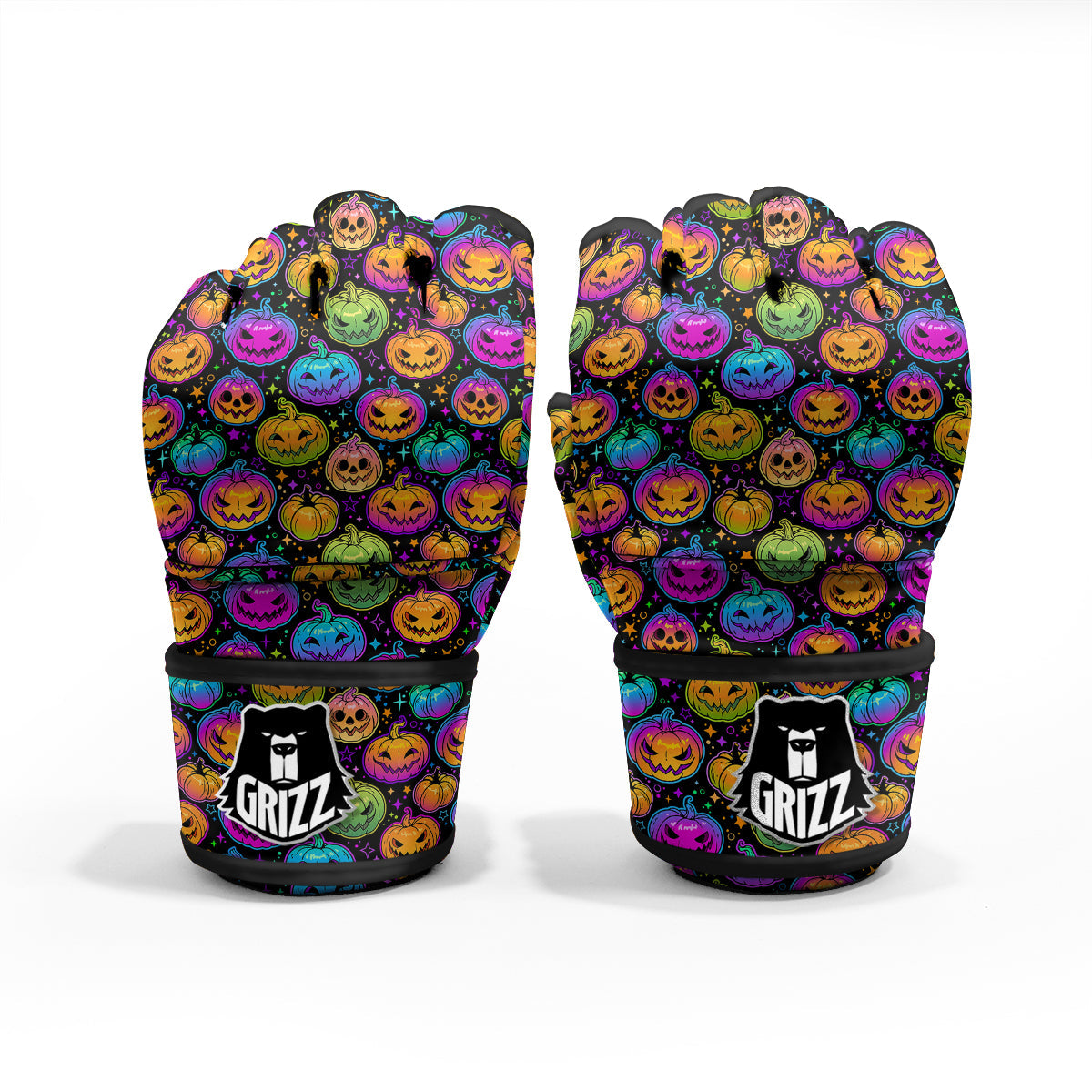 Multicolored Pumpkins Halloween Print Pattern MMA Gloves-grizzshop