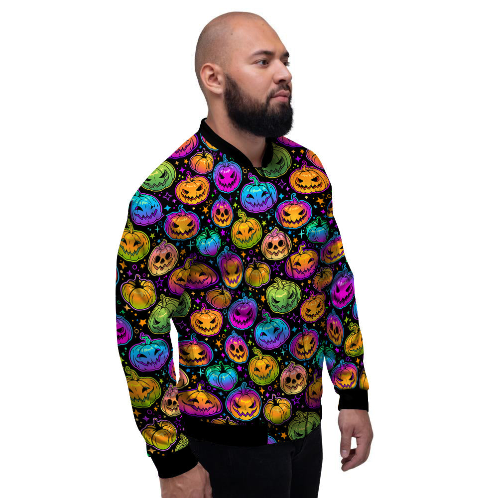 Multicolored Pumpkins Halloween Print Pattern Men's Bomber Jacket-grizzshop