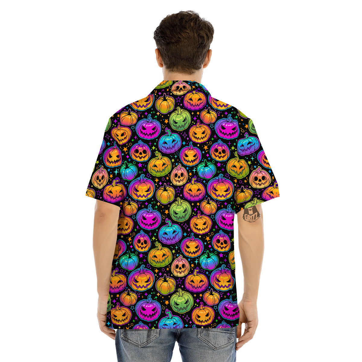 Multicolored Pumpkins Halloween Print Pattern Men's Hawaiian Shirt-grizzshop