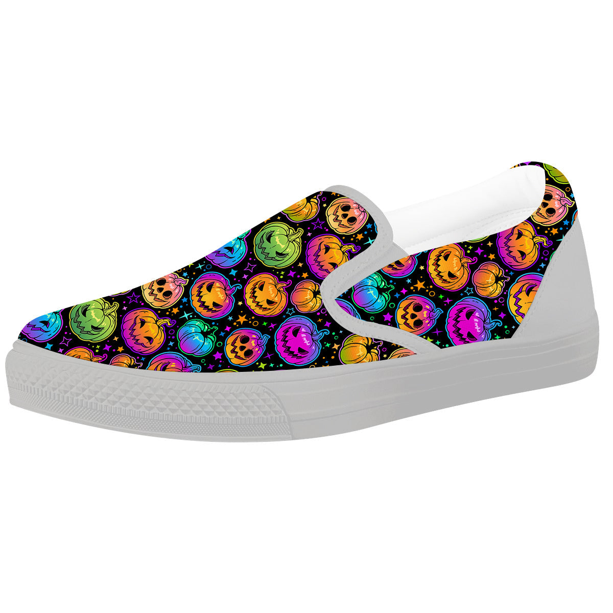 Multicolored Pumpkins Halloween Print Pattern White Slip On Shoes-grizzshop