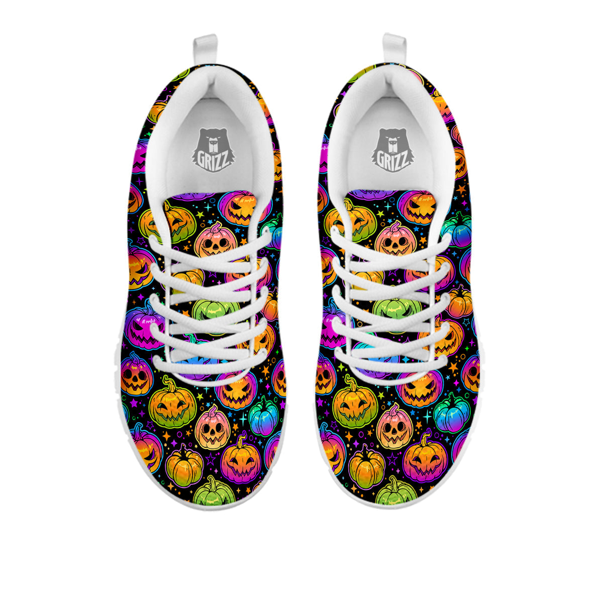 Multicolored Pumpkins Halloween Print Pattern White Sneaker-grizzshop