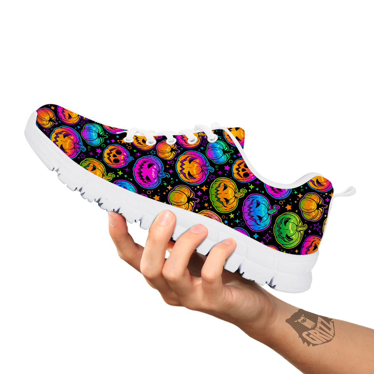 Multicolored Pumpkins Halloween Print Pattern White Sneaker-grizzshop