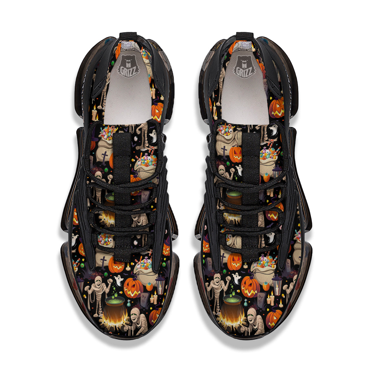 Mummy And Pumpkins Halloween Print Pattern Black Gym Shoes-grizzshop