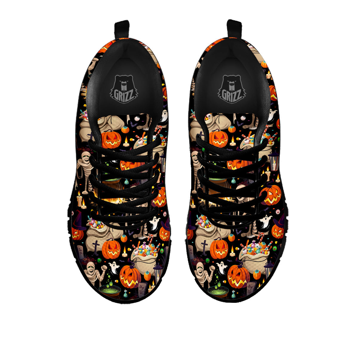Mummy And Pumpkins Halloween Print Pattern Black Sneaker-grizzshop